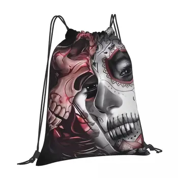 2 минималистичных рюкзака с завязками Kissing Skulls Идеально подходят для школы, кемпинга и приключений на свежем воздухе