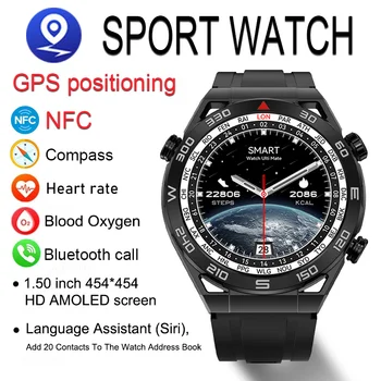 2023 NFC AMOLED Смарт-Часы Мужские с Пользовательским Набором Номера для Ответа на Вызов Спортивные GPS Трековые Компасы IP68 Водонепроницаемые Смарт-Часы для Huawei Ultimate