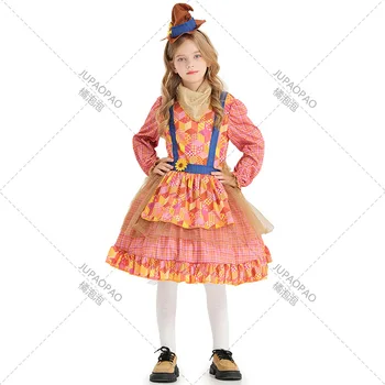 2023 Детское розовое сетчатое платье-пугало для праздничного выступления на сцене 1 июня, короткая юбка для сельской фотосъемки, одежда