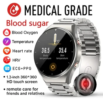 2023 Новые неинвазивные смарт-часы с уровнем глюкозы в крови, мужские спортивные фитнес-часы с полным сенсорным экраном, Bluetooth для Android ios Smartwatch