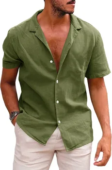 2023 новые Хлопчатобумажные Льняные Горячие Продажи Мужских Рубашек с короткими рукавами, Летние Однотонные Рубашки с отложным воротником, Повседневный Пляжный Стиль, Плюс Размер