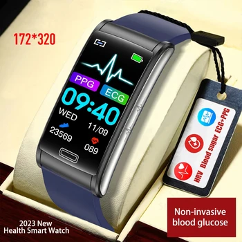 2023 Умные часы для измерения уровня сахара в крови, Мужские ЭКГ + PPG, сердечный ритм, артериальное давление, Фитнес-браслет IP68, водонепроницаемые Умные часы для Android ios