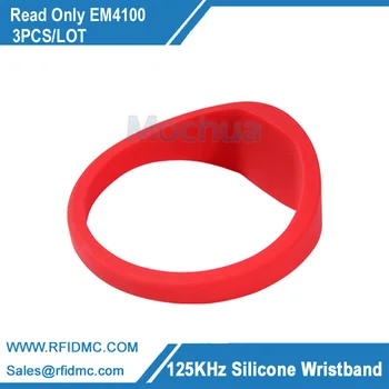 (3 шт./лот) Универсальный RFID-браслет EM4100 125 кГц Силиконовый браслет Бесконтактного размера для контроля доступа