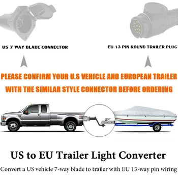 4X Преобразователь света из США в Европу для прицепа 7-полосная плоская розетка (автомобиль США) К 13-контактному круглому штекеру (прицеп ЕС) 4X Преобразователь света из США в Европу для прицепа 7-полосная плоская розетка (автомобиль США) К 13-контактному круглому штекеру (прицеп ЕС) 1