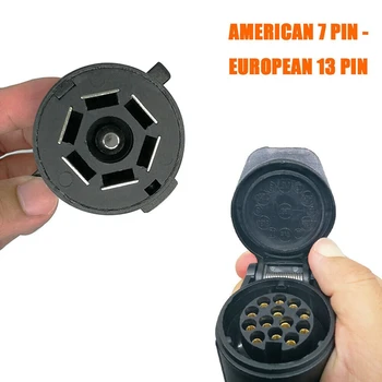 4X Преобразователь света из США в Европу для прицепа 7-полосная плоская розетка (автомобиль США) К 13-контактному круглому штекеру (прицеп ЕС) 4X Преобразователь света из США в Европу для прицепа 7-полосная плоская розетка (автомобиль США) К 13-контактному круглому штекеру (прицеп ЕС) 2