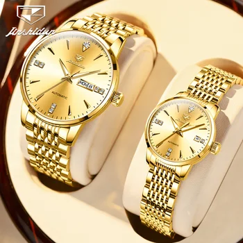 JSDUN, Новые оригинальные механические часы для пары, 3 бара, водонепроницаемый, лучший бренд класса Люкс, ремешок из нержавеющей стали, Мужские и женские наручные часы