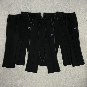NEEDLES TRACK 24SS С вышивкой бабочкой, мужские и женские прямые свободные брюки-клеш в американском стиле