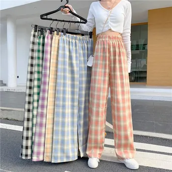 Plaid pants women's summer anime 2021 new high-waisted платье летнее женское2021  trousers drooping tug pants casual pants штаны