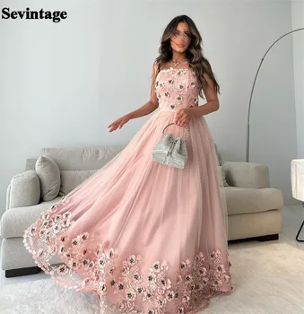 Sevintage Элегантное Саудовское Арабское тюлевое платье для выпускного вечера Без бретелек Длиной до пола, вечернее платье с аппликациями, женские вечерние платья