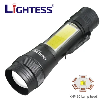 USB Перезаряжаемый светодиодный фонарик Мощная лампа P50, бусины, боковой свет, 4 режима дальности света, Водонепроницаемый фонарь для кемпинга