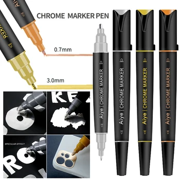 Двусторонняя пишущая Металлическая жидкая хромированная зеркальная ручка-маркер, Водонепроницаемые чернила, Зеркальная отражающая краска, металлические ручки, ручка для рукоделия 