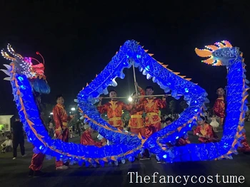 длина 10 м 8 студентов Шелковые светодиодные фонари Ткань с принтом Китайский танец ДРАКОНА Реквизит для сцены Парад Народный Фестивальный костюм