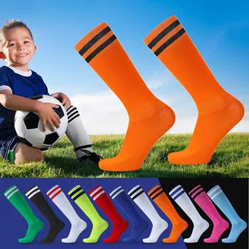 Длинные дышащие тонкие носки выше колена для мальчиков и девочек, футбольные носки с высокой трубкой, спортивные носки