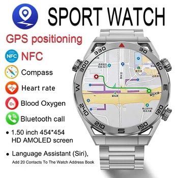 Для Huawei 2023 Новые смарт-часы с GPS Треком Мужские NFC 454*454 HD AMOLED Экран Компас Частота сердечных сокращений BT Вызов IP68 Водонепроницаемые Умные Часы