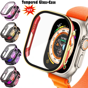 Закаленное стекло + чехол для Apple Watch Ultra 49mm band smartwatch пленка ПК + Бампер Защитная крышка для экрана iwatch Аксессуары серии