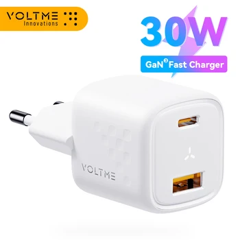 Зарядное Устройство VOLTME Super GaN III 30 Вт USB C + USB A Quick Charge 4.0 PD Быстрая Зарядка Для iPhone 13 12 Pro Max iPad Xiaomi Samsung