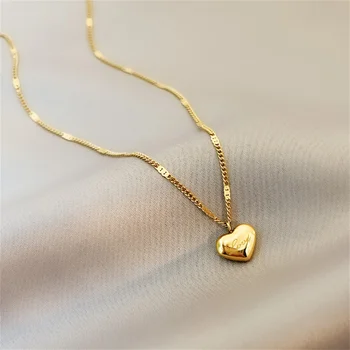 Золотое ожерелье с подвеской из нержавеющей стали, Романтическое ожерелье с сердцем Любви для женщин, подарок для влюбленных, Ювелирный аксессуар для пары