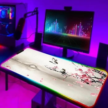 Игровой RGB коврик для мыши, вишневый цвет, светодиодный настольный коврик, коврик для геймерской клавиатуры с неоновой подсветкой, аксессуары для ноутбуков, Светящийся коврик для мыши