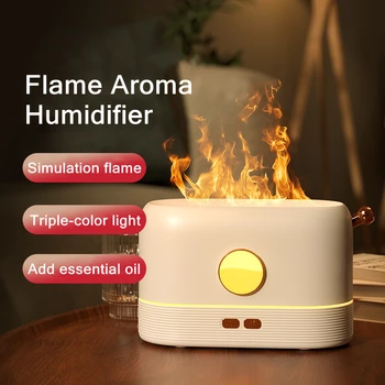 Имитация пламени, Ароматерапия, диффузор эфирного масла, USB Ультразвуковой увлажнитель воздуха с холодным туманом, 3-цветная светодиодная подсветка для дома