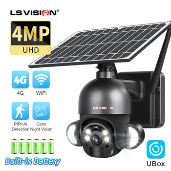 Камера безопасности LS VISION 4MP WIFI, 6 Вт, Солнечная Камера видеонаблюдения, Слот для sim-карты 4G, Аудио PTZ, Беспроводная IP-камера на открытом воздухе
