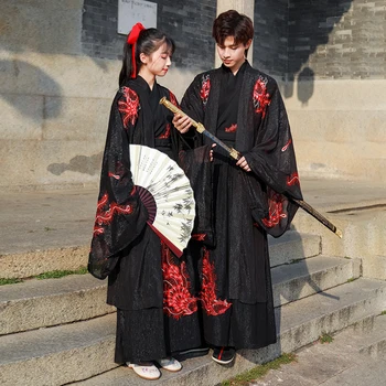 Китайское платье Hanfu Черная вышивка hanfu Женские платья В Китайском стиле Народные Танцевальные Костюмы для Косплея, Кимоно, Традиционная одежда Для мужчин
