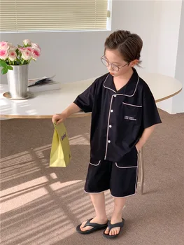 Комплект детской одежды, Домашняя одежда, Летняя новинка 2023, Повседневная простая детская пижама в корейском стиле для мальчиков и девочек, простой комплект из двух предметов