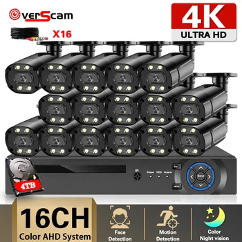 Комплект полноцветных камер видеонаблюдения ночного видения 16CH 4K Ultra HD CCTV DVR Kit, Наружная 8-мегапиксельная AHD камера, комплект системы видеонаблюдения