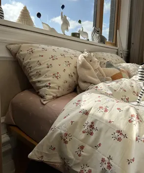 Модный пасторальный цветочный кролик, красный комплект постельного белья для подростков, твин, полная королева, хлопковая домашняя текстильная простыня, наволочка, стеганое одеяло