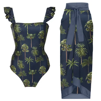 Модный синий Бикини с оборками и ремешком, Сексуальный купальник с квадратным вырезом в стиле Ретро, Женская элегантная пляжная одежда, прикрытие 2022