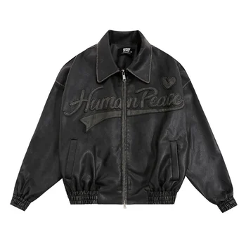 Мужская мотоциклетная кожаная куртка в стиле ретро, пальто пилота, уличная одежда с тиснением букв, мужской