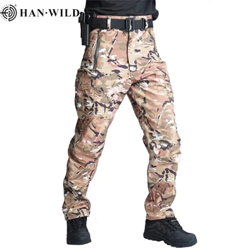 Мужские камуфляжные брюки HAN WILD, флисовые брюки-карго, тактические военные брюки Softshell, Водонепроницаемые Охотничьи походные теплые брюки