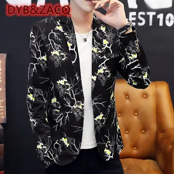 Мужской пиджак DYB & ZACQ, осенний трендовый одиночный костюм с индивидуальным принтом, Приталенная Повседневная одежда