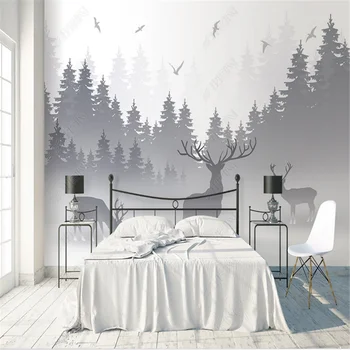 Настенная роспись в скандинавском стиле для детской комнаты, обои для гостиной в виде Лося, Соснового леса, диван, ТВ, фон, обои, домашний декор