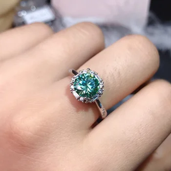 Настоящее бриллиантовое кольцо с Муассанитом из Стерлингового Серебра 925 Пробы, Круглое, Отличной Огранки, D-Цветное Муассанитовое Свадебное Украшение