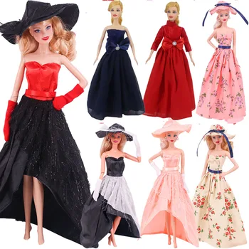 Новое Модное Элегантное Праздничное Свадебное Длинное платье со шляпой, аксессуары, одежда для куклы Барби 30 см, игрушки для детей, игровой набор, подарок
