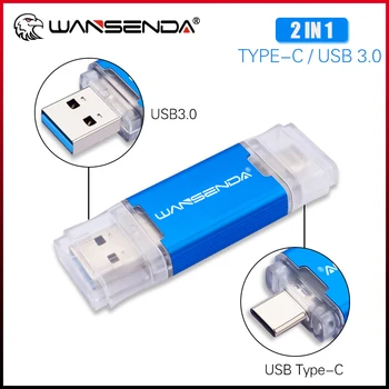 Новый Wansenda 2 В 1 USB Флэш-накопитель TYPE C Pen Drive 512 ГБ 256 ГБ 128 ГБ 64 ГБ 32 ГБ Флешка USB Stick 3,0 Диск памяти