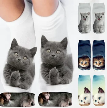 Носки-кошачьи носки из хлопка с 3D принтом Кота, спортивные носки с глубоким вырезом, Милые дизайнерские женские повседневные носки для девочек