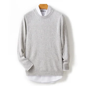 Осенне-зимняя новая мужская одежда из 100% чистой шерсти, устойчивая к холоду, Повседневный свитер с круглым вырезом, однотонный пуловер