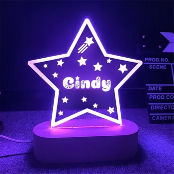 Персонализированные звезды RGB Ночник 7 Цветов Светодиодная USB лампа с лазерной гравировкой на заказ, Подарки с именами для детей, декор детской спальни