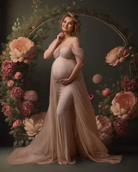 Платья для беременных в стиле Русалки с открытыми плечами Для фотосессии, платья для беременных в стиле Babyshower, Будуарное платье для фотосъемки