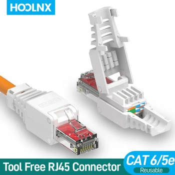 Разъем RJ45 Hoolnx без инструмента, Модульный штекер CAT6 Без обжимного инструмента Многоразовые Клеммные колодки Для кабеля Ethernet от 23AWG до 26AWG