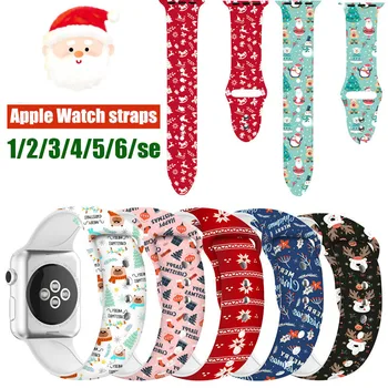 Рождественский Ремешок Для Apple Watch Band 44 40 38 мм для печати Браслета iWatch Серии 6 Se 5 4 3 2 1 41 42 45 мм Correa 2022 Подарок