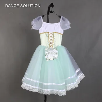 Светло-зеленый Лиф с пышными короткими рукавами, Профессиональное Балетное Романтическое платье-пачка для женщин и девочек, костюм для выступлений B21071