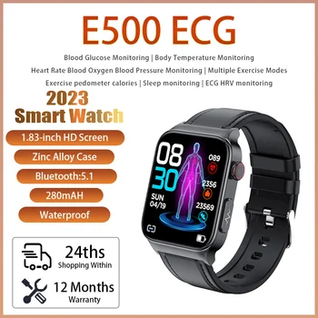 Смарт-часы E500 Здоровье, Частота сердечных сокращений, кровяное давление, кислород в крови, Неинвазивный мониторинг уровня глюкозы в крови и температуры, водонепроницаемые