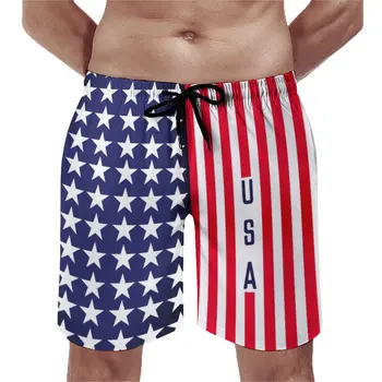 Спортивные шорты с американским флагом США, патриотические современные звездные полосы, пляжные шорты для серфинга, быстросохнущие забавные пляжные шорты большого размера