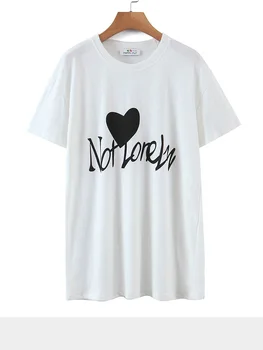 Хорошее качество, футболка большого размера, Женские Летние футболки с принтом любовного письма, 2023, Хлопковые футболки с круглым вырезом, Свободные топы с коротким рукавом, изогнутая одежда