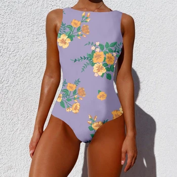 Цельный Сексуальный бюстгальтер-купальник с мелкими цветами и цветочным рисунком, повседневные купальники для пляжного плавания, Спортивная одежда для женщин